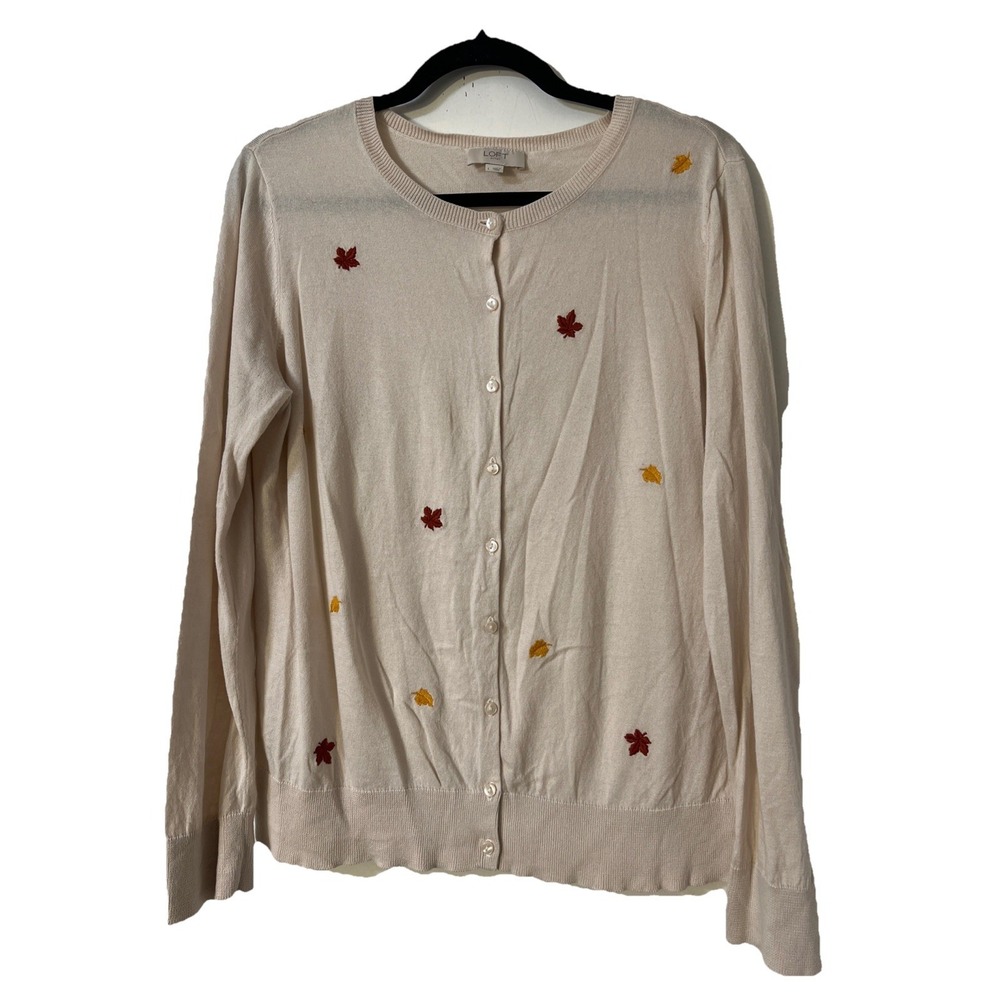 Loft Outlet Sweater Cardigan Size L Embroidered Leaf 🍁 Business‎ Causal Office